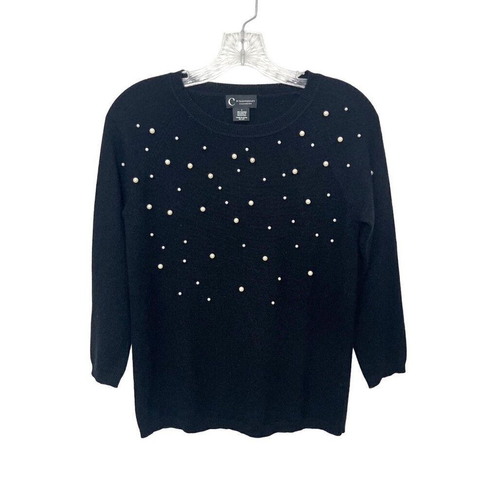 C By Bloomingdale's 100% Cashmere Black pullover Sweater with pearls Size S